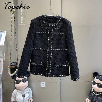 Luksuzni beading jopiči za ženske 2023 jeseni, pozimi visoke kakovosti črna volna plašč korejski moda outwears abrigo mujer
