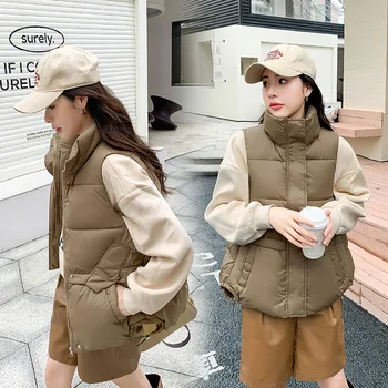 2023 Nove Ženske Telovnik Chalecos Par Mujer Jesen in Zimo, korejska Različica Žep Svoboden Maga Plašč Moda Zadrgo Toplo