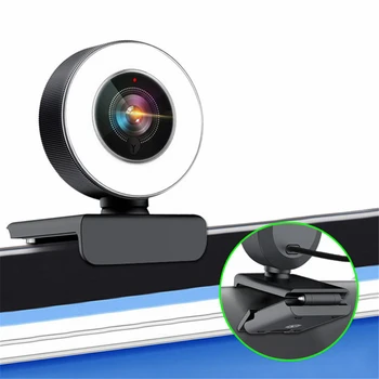 Webcam 1080p, Vgrajen v Obroč Svetlobe 3-Orodje Svetlobe Konferenca Video samodejno ostrenje Računalnik HD Kamera S Hrupom preklic Mikrofoni