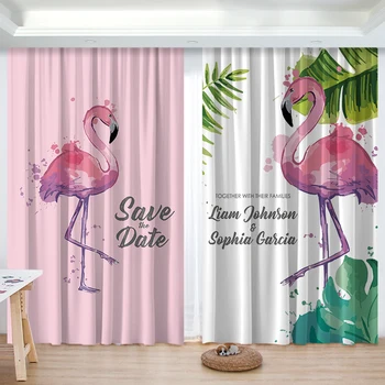 Po meri Nordijska Ins Preprost Flamingo, Zelena Rastlina, Dnevna Soba Blackout Zavese Princesa Chidren Sobo Bay Window 2 Kosa Senčenje