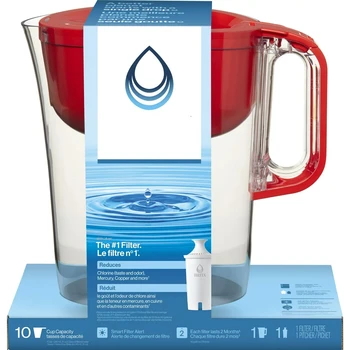 10 Skodelice Vode Filter Vrč z 1 Filter, je Brez BPA, Huron, Rdeča
