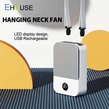 Visi Vratu Fan Poletje Mini Hladilnik Zraka USB Polnilne Osebni Prenosni Močan Veter Vratu Fan LED Zaslon Pasu Posnetek na Fan
