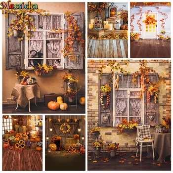 Mocsicka Jesenski Zahvalni Dan Žetve Fotografija Ozadju Buče Windows Javor Listi Za Dekoracijo Halloween Party Foto Studio