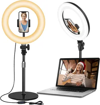 26 cm Selfie Stojalo Za 360° Zasuka Držalo za Telefon, za Live Stream/Make up/Tiktok/Vlog, USB LED Video Luč Kit Konferenca Razsvetljavo