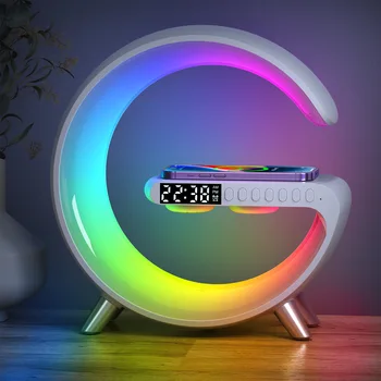 G-obliko Smart LED Obroč Svetlobe Z Brezžični Polnilnik Bluetooth Zvočnik, Budilka Vzdušje Hrupa Foto RGB Razsvetljava Diammable