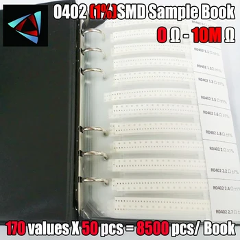0402 1% SMD Upor Vzorec Knjige Strpnost 170valuesx50pcs=8500pcs Upor Kit 0R~10M